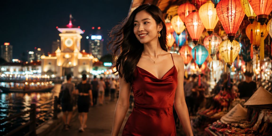 Cảnh chợ đêm sầm uất tại TP. Hồ Chí Minh với người dùng truy cập nền tảng cá cược trực tuyến